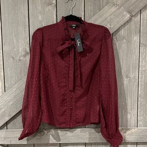 Lulu's burgundy Red Blouse with Elegant Bow